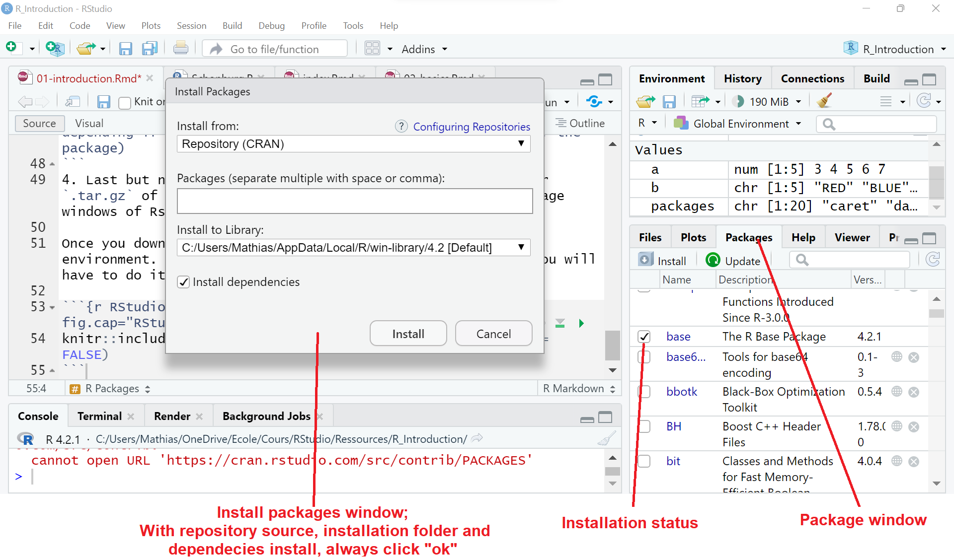 RStudio Package window view.